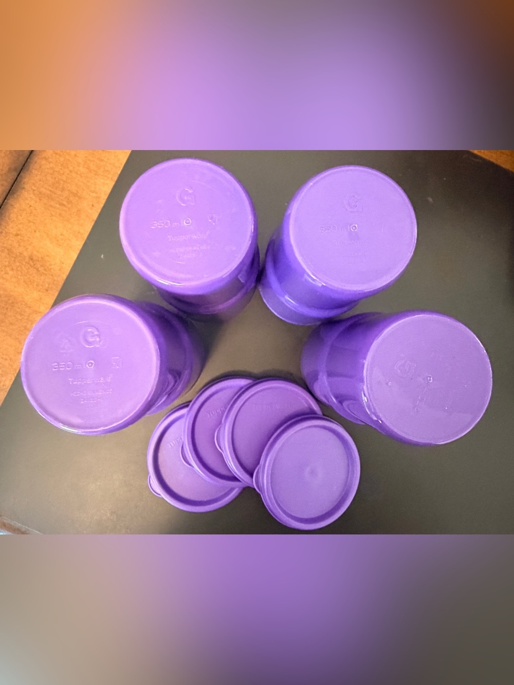Tupperware Set of 4 Grape Fizz Purple Stacking 12oz/ 350ml Tumblers w/lids - Picture 6 of 10